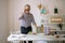 Gray-haired adult architect man working in office