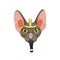 Gray hairless cat with a beard and gold tiara on white isolated background, vector Sphynx cat with Pharaoh diadem in Cartoon style