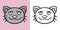 Gray happy cat, smiling cat, cartoon style, Horizontal set of illustrations for coloring books, vector