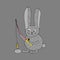 Gray hare fishing. Funny zats with a fishing rod in his hands. Vector illustration. Comics. Coloring for children and