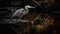 Gray heron standing on branch, fishing peacefully generated by AI