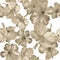 Gray Hibiscus Texture. Colorless Flower Leaves. Brown Seamless Leaves. Vintage Decor. Pattern Design. Watercolor Texture. Tropical