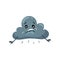 Gray humanized cloud with rain drops. Sad face with tears. Cartoon weather character. Flat vector element for sticker