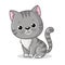 Gray kitten sitting on a white background. Cute pet in cartoon style