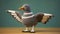 Gray Knitted Seagull Toy - Crocheted Bird With Wide Wings