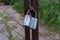 Gray lock on the gate. Property protection.