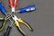 Gray metal tool repair set of screwdrivers pliers crossed background design industrial base web