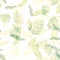 Gray Monstera Pattern Leaves. Brown Seamless Illustration. Watercolor Design. Tropical Garden. Floral Leaves. Summer Garden. Botan