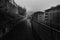 Gray morning in Perugia. Streets of Perugia at sunrise. Black and white Umbria. Italy