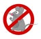 Gray mouse with big moustache in red road sign crossed out on white background - vector