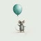 Gray Mouse With Teal Balloon: Lively Children\\\'s Book Illustration