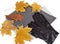Gray neckscarf and gloves with yellow maple and oak leaves