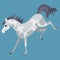 Gray paint horse. The foal kicks. Cute horse character for children's illustrations.