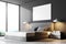 Gray panoramic bedroom corner, poster