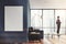 Gray panoramic living room, poster toned