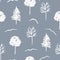 Gray pattern with white seagulls and taiga trees