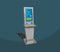 Gray payment terminal, Digital touch screen, interactive kiosk, pixel robot face