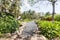 Gray pebbled path in the tropical garden