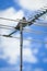 Gray pigeon resting on a television antenna