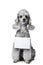 Gray poodle dog with tablet for text on isolated w