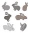 Gray rabbits - set of vector silhouettes of animals