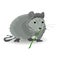 Gray rat sits and nibbles on a bamboo, on a white background