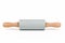 Gray rolling pin baking utensil with wooden handles on white background