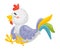 Gray rooster with a colorful tail sits. Side view. Vector illustration on a white background.