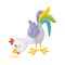 Gray rooster pecks grain. Vector illustration on a white background.