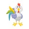 Gray rooster is standing. Front view. Vector illustration on a white background.