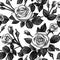 Gray roses pattern seamless with black leafs isolated on white background, vector repeat tile flower