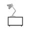 gray scale decorative shelf with lamp