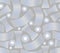 Gray seamless background with silver abstract cambered metallic elements, stripes and circles