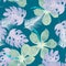 Gray Seamless Nature. Cobalt Pattern Nature. Pink Tropical Leaf. Azure Wallpaper Texture. Monstera Leaves.