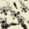 Gray Seamless Nature. White Pattern Nature. Black Tropical Plant.Flower Textile. Drawing Palm. Flora Background.