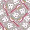 Gray seamless pattern with tooth and toothpaste