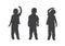 Gray silhouettes of little children posing on white background, flat line vector and illustration.