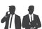 Gray silhouettes portrait of two businessmen posing on white background, flat line vector and illustration.
