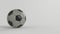 Gray soccer plastic leather metal fabric ball isolated on black background. Football 3d render illlustration