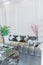 a gray sofa and plant decoration, luxury living room ambiance