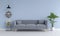 Gray sofa and ramp, plant, table, in living room, 3D rendering