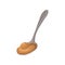 Gray spoon with sweet peanut butter. Healthy nutrition. Flat vector element for advertising or product packaging