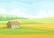 Gray stone barn in the meadow. Vector illustration on white background.