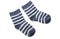 Gray striped baby socks on white background