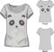 Gray t shirt with fashion print with Vector illustration of cute embroidery of white and pink toy panda