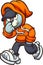 Gray Teddy bear with orange hoodie walking.