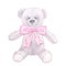 Gray teddy bear, pink bow, toy baby girl. Hand drawn watercolor illustration isolated on white background. Collection
