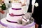 Gray Teddy-bears lie behind a wedding cake