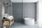 Gray tile bathroom interior