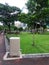 Gray trash bin on an urban community park at BGC, Philippines